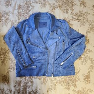 BlankNYC Blue Faux Suede Leather Cropped Motto Jacket Size Medium